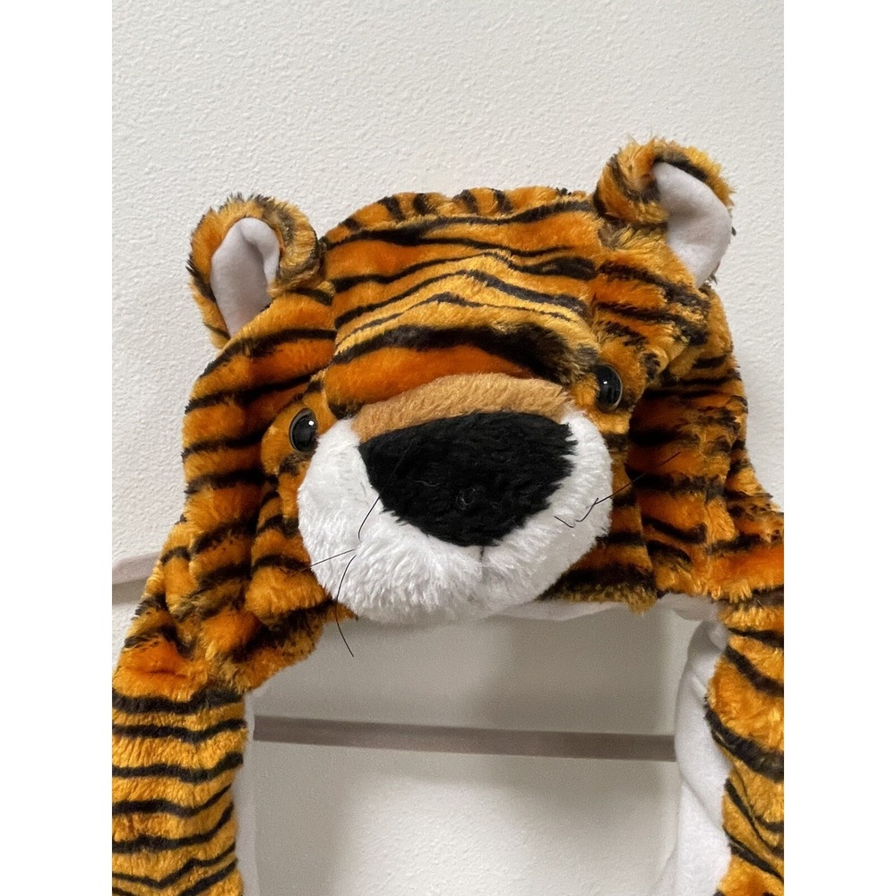 Plush Fleece Animal Hat Brown Tiger with Long‎ Hand Warmers Fleece lined
